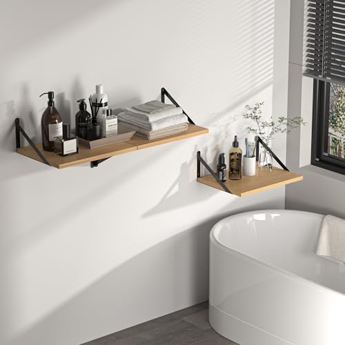 Heimlove 16W x 12D Deep Floating Shelves Set of 2 Oak