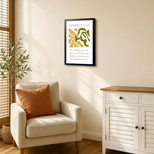 Framed Numbers 6:24-26 Bible Verse Wall Art, Christian Floral Canvas Wall Decor Painting, Boho Religious Inspirational Scripture Print Poster Picture for Living Room Bedroom Prayer Room Home Decor 16x24 Inch