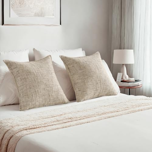 HAUSSY Pack of 2 Chenille Tweed Throw Pillow Covers 26x26 Inch, Beige