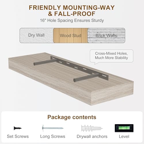 Fun Memories Floating Shelves for Wall, 40Inch Floating Shelves Set of 2, Hanging Shelf with Invisible Brackets, Wood Shelves for Living Room, Bedroom, Kitchen, Grey