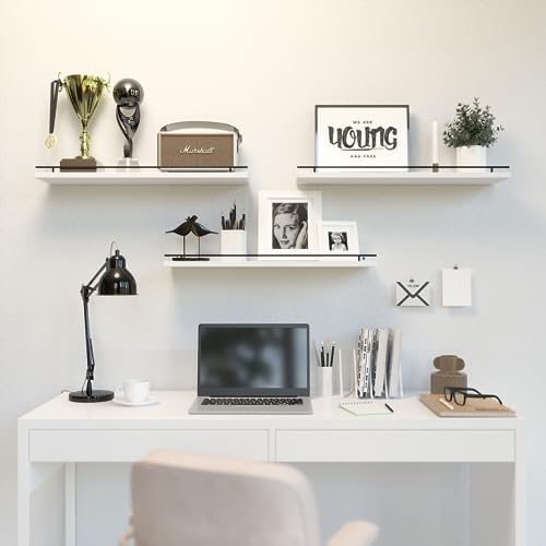 WOPITUES Floating Shelves 24 inch for Wall Decor Set of 3, Black and White
