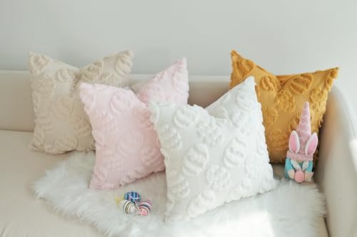 JOJUSIS Decorative Pillow Covers Pack of 4 Spring Throw Pillowcases Faux Fur Couch Cushion Easter Egg 18 x 18 Inch