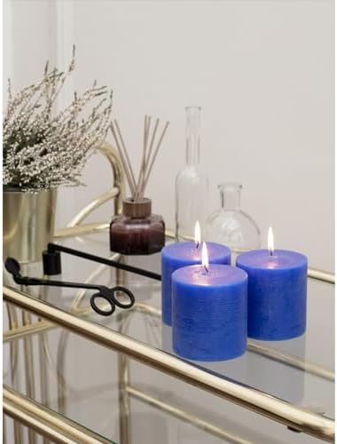 CANDWAX 3x3 Pillar Candles Set of 3 - Rustic Unscented No Drip Blue Candles for Home Decor, Weddings, Centerpieces