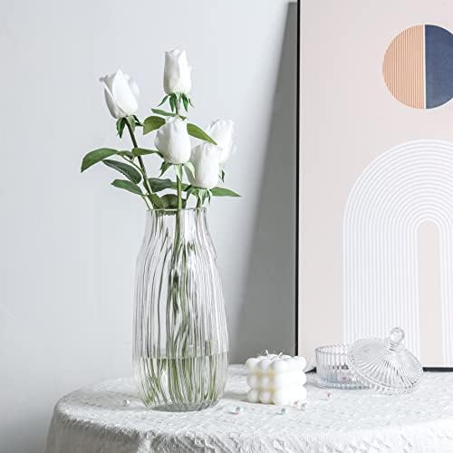 Clear Tall Vase,Large Clear Vases for Flowers,H-12.0" Simple Striped Design for Home Floor Decor,Farmhouse Decor, Centerpiece Coffee Table Decorations