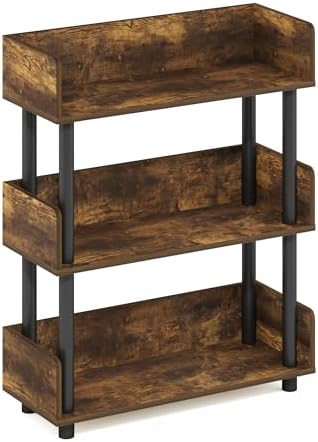 Furinno TURN-N-TUBE Display Shelf, 3-Tier Storage Shelves with Side Panels, Open Shelves Book Shelf with Rounded Corner Top Edges, for Organization and Storage, Living Room, Home Office, Amber Pine