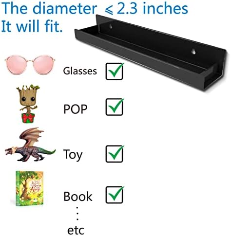 8 Pack 15 Inch Black Acrylic Floating Wall Shelves, Kids Bookshelf