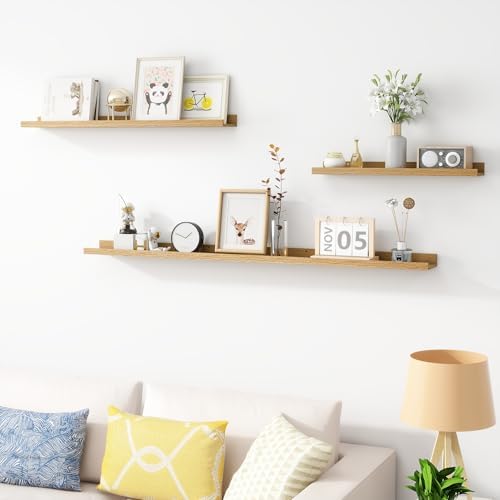 Acovy Picture Ledge Shelf, Wood Long Floating, Set of 2, 48 inch, Oak