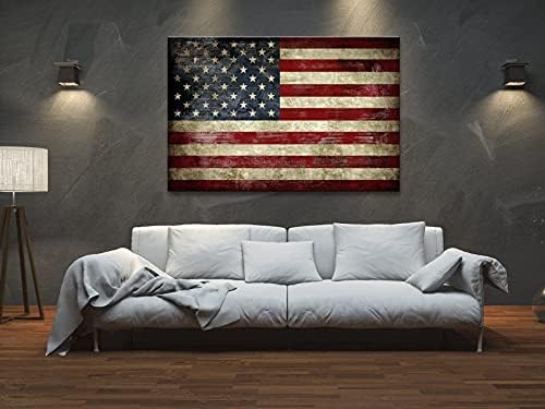 Pyradecor Large Old Vintage American Flag Canvas Prints Wall Art Pictures Paintings for Living Room Office Home Decorations Modern Abstract Landscape Artwork 24" x 36"
