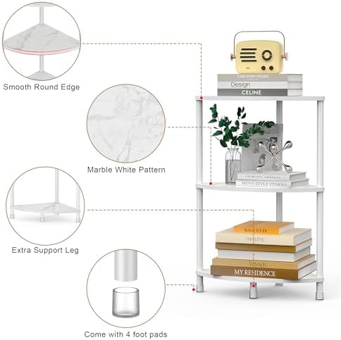 3 Tier Corner Shelf Stand for Bathroom, 23.2", Marble White