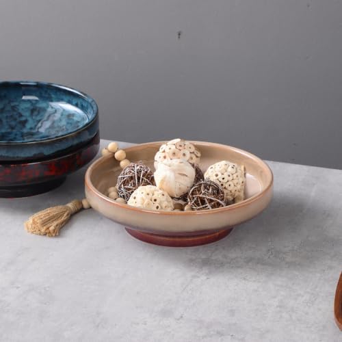 Ceramic Fruit Bowl for Kitchen Counter,Decorative Pedestal Bowl for Table Countertop,Japanese Stye Large Footed Serving Bowl,10.2 Inch (Brown)