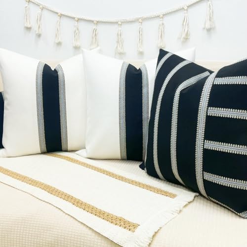 Slow Cow Black White Patchwork Throw Pillow Covers 18 x 18 Inch Pack of 2