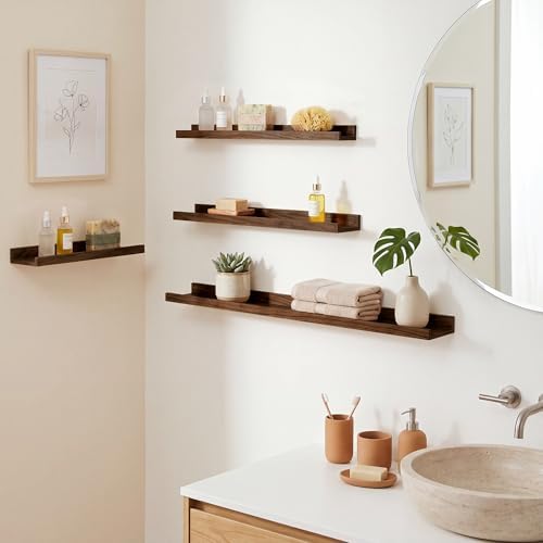 Acovy Floating Shelves Set of 6, 24 Inch Wall Mounted Picture Ledge Shelf with Lip, Walnut Display Shelves for Living Room, Bedroom, Nursery, Bathroom & Kitchen