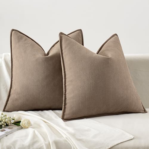 MIULEE Pack of 2 Coco Brown Euro Shams Chenille Pillow Covers 22x22 Inch