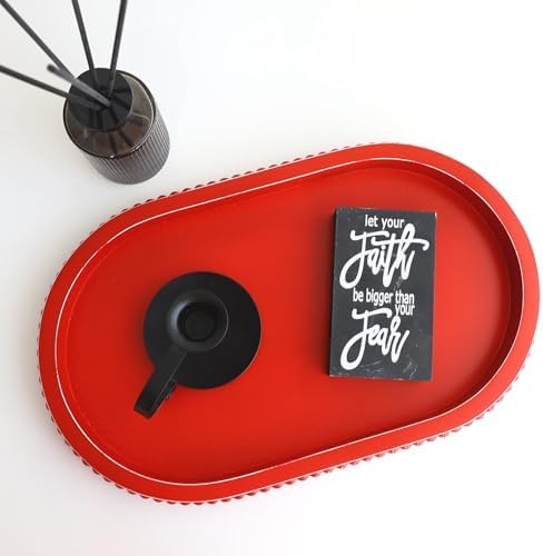 Hrastany Red Oval Wood Decorative Ottoman Tray for Coffee Table