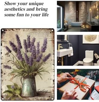 12x16 inches Retro Vintage Garden Lavender Flowers Metal Tin Sign, Retro Tin Sign Flower Lavender Metal Wall Panel, Retro Art Decoration for Home Club Cabin Garage Store Bar Cafe Farm(118B)