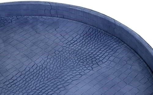 HofferRuffer Round Serving Tray 20'', Elegant Faux Leather Circle Ottoman Table Tray, Serve Tea Coffee Breakfast in Bedroom Living Room Kitchen (Blue, 20")