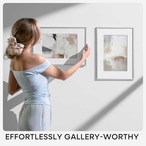 Homeforia 11x15 Silver Picture Frame, High-End Metal, 8.5x11 Mat, Glass
