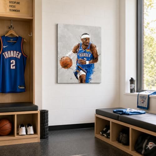 Shai Gilgeous-Alexander Basketball Canvas Wall Art, Sports Player Poster | Abstract splash ink athletic artwork, motivational sports wall decor for teen boys room, bedroom, living room, gym or office