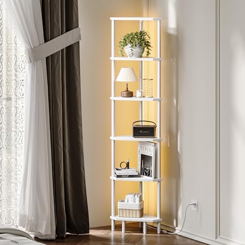 6 Tier Corner Shelf with LED Light, 66.5'' Tall Standing Shelf