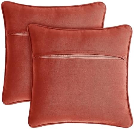 Boho Living Jada Premium Woven Design, Decorative Throw, Living Room Décor, (2) 20" x 20" Pillow Covers with Insert, Rust 2 Count