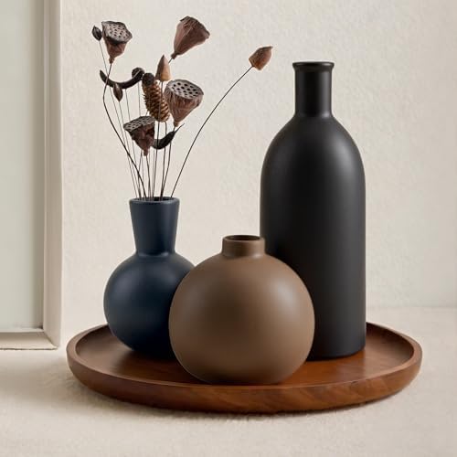 Small Ceramic Vase Set of 3, Boho Modern Flower Vase Room Decor, Farmhouse Decor, Vases for Your Kitchen, Bathroom, Bedroom, Living Room, Office&Shelf Centerpiece Table Decorations Multicolor - 346