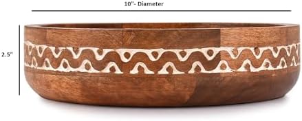 Samhita Mango Wood Round White Decorative Bowls for Rustic Home Decor Table Centerpieces Home Party Wedding Décor (10" x 10" x 2.5")