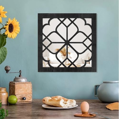 Wall Mirror Square Wooden Decorative Mirrors for Wall Farmhouse Living Room Hallway Entryway, 2 Pcs, 12inch x 12inch