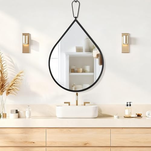 Black Wall Mirrors Teardrop Hanging Mirror with Thicken Frame 26 X 18 Inch Wall Mounted Bathroom Bedroom Entryway Hallway Vanity Mirrors