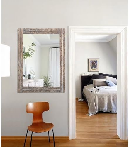 AAZZKANG Large Mirror with Wood Framed 28"x20" Rectangle Rustic Wall Mirror Decor for Bedroom Bathroom Living Room Entryway