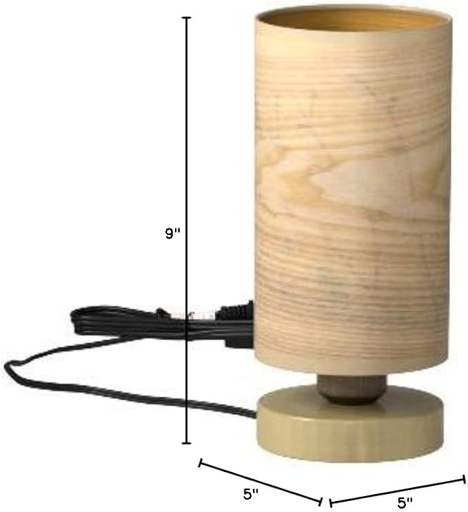 Bieye L10272 Birds in The Tree Wooden Style Table Lamp Night Light with Wood Lampshade Bronze Metal Base for Bedside Bedroom Living Room, Cylinder-Shaped (Bronze)