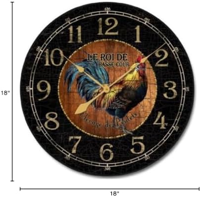 Black & Wood Rooster Wall Clock | Ultra Quiet Quartz Mechanism | Hand Made in USA Beautiful Crisp Lasting Color | Comes in 8 Sizes | 18-Inch