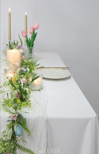 FEXIA 6Pcs White Cheesecloth Table Runner Wedding Bridal Boho Decorations