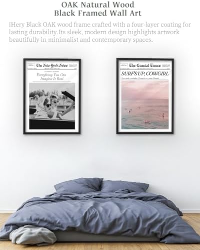 iHery 12x16in Everything You Can Imagine Is Real Framed Newspaper Art | Premium Black Natural OAK Wood Frame with Canvas Print, Vintage Girls Decor for Bedroom, Living Room, Dorm 1Pack