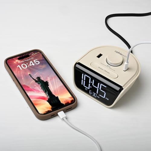 Brandstand CubieWink - Compact Charging Alarm Clock with 1 USB-C and 1 USB-A Ports (Latte)