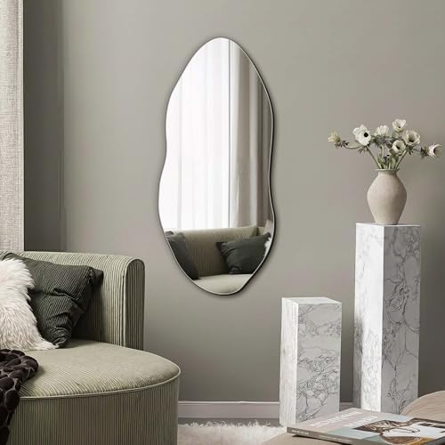 Delma Irregular Wall Mirror, 32"x14" Slim Vertical Wavy Design | Frameless, Entryway, Hallway & Bathroom, Modern Boho, Wall-Mounted