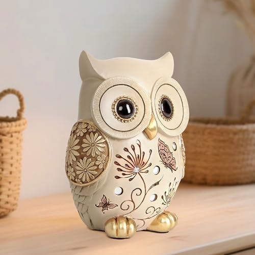 Owl Statue for Home Decor Accents - Boho Decor for Rooms, Bookshelf, Office Table and Living Rooms, Vintage Cute Figurines for Bird Lovers Owl Gifts