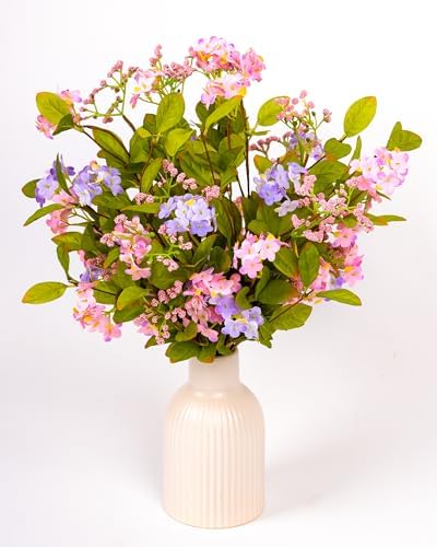 Artificial Pink Purple Lilac Stems, 16 in Faux Silk Flowers Set of 6