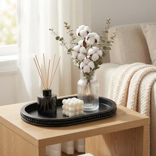 Hanobe Black Decorative Trays for Living Room Coffee Table, Beaded Edge