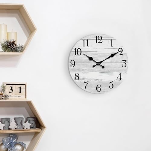 KECYET 10 Inch Wall Clock Battery Operated Gray White Silent Farmhouse