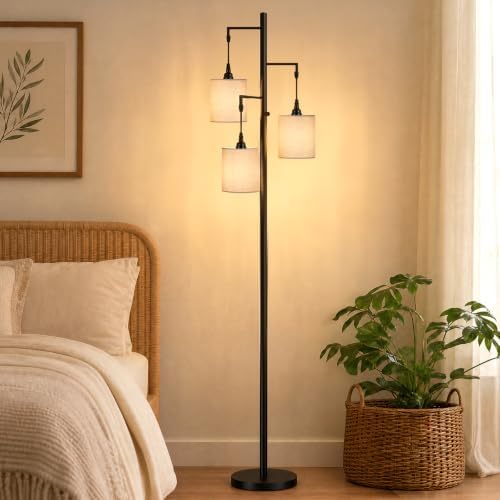 Sucolite 70’’ Tall Floor Lamp for Living Room, 3-Light Black Standing Lamp