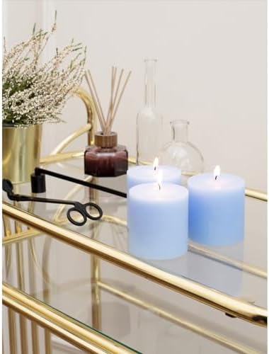 CANDWAX 3x3 Pillar Candles Set of 3 - Rustic Unscented No Drip Baby Blue Candles for Home Decor, Weddings, Gender Reveal Parties