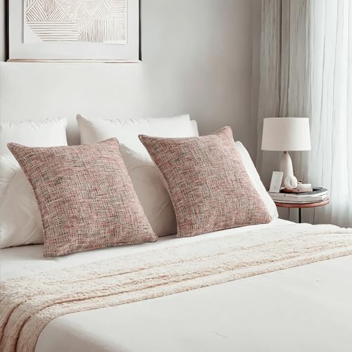 HAUSSY Pack of 2 Chenille Tweed Throw Pillow Covers 16x16 Inch, Blush