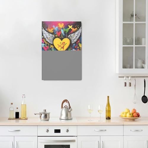 Crekviy Banksy Wall Art Street Graffti Wall Decor Heart Wings Canvas Prints Painting Romantic Artwork Decorations for Bathroom Bedroom Living Room Office Framed Gifts 16"x24"