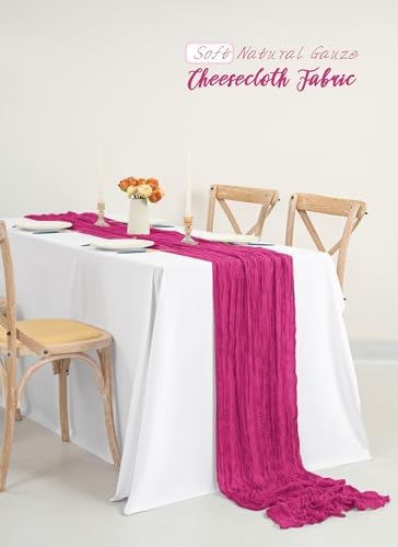 10 Pack Fuschia Cheesecloth Table Runner Long,21.5 x 120 Inch