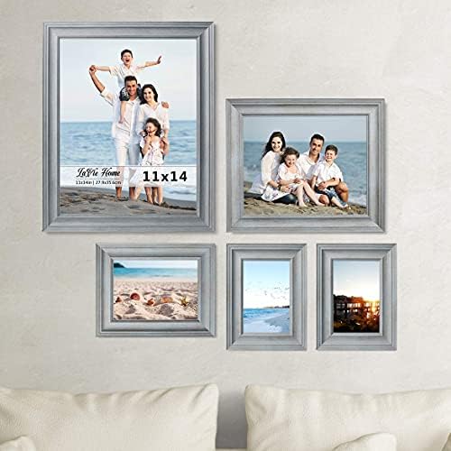 LaVie Home 5x7 Picture Frames (3 Pack, Light Gray Wood Grain) Rustic Photo Frame Set with High Definition Glass for Wall Mount & Table Top Display