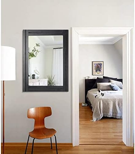 AAZZKANG Wood Framed Mirror Rectangular Mirrors for Wall Black Large 26"x18" Decorative for Bedroom Living Room Bathroom Home Entyway Hanging