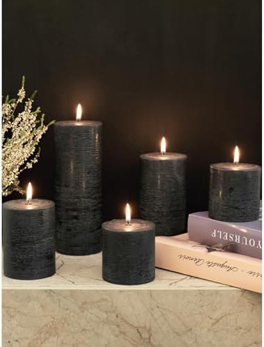 CANDWAX 3x4 inch Pillar Candles Set of 3 – Unscented Dripless Rustic Black Candles for Halloween Decor, Parties, Indoor Styling