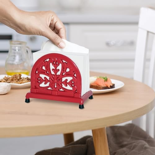 JOGREFUL Cast Iron Napkin Holder, Kitchen Organizer Mistletoe Pattern Red