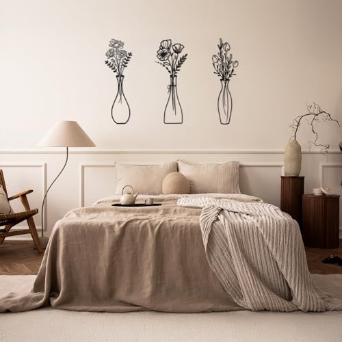 Sanwarm Wall Decor, 3 Pieces, Black Metal, for Home Floral Abstract