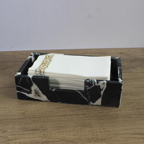 Natural Calacatta Black Marble Napkin Holder 9.8"x4.9"x2.8", Guest Towel Holder, Paper Hand Basket for Bathroom/Kitchen/Restaurant